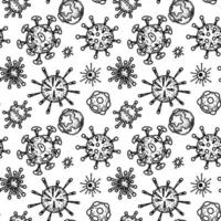 Different types of viruses seamless patten. Scientific hand drawn vector illustration in sketch style