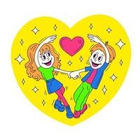 Retro valentines in heart cartoon style vector