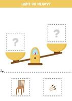 Light, heavy or equal. Cut pictures below and glue to the right box. vector