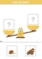 Light, heavy or equal. Cut pictures below and glue to the right box. vector