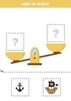 Light, heavy or equal. Cut pictures below and glue to the right box. vector