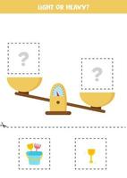 Light, heavy or equal. Cut pictures below and glue to the right box. vector