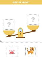 Light, heavy or equal. Cut pictures below and glue to the right box. vector