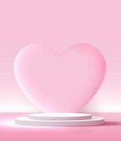 Pink podium display background products for valentine day in love platform. stand to show cosmetic with craft style. symbols of love for happy. vector design.