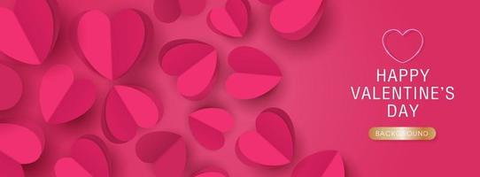 Happy Valentine's day poster or banner template. beautiful paper cut with hearts on pink background. place for text. vector design.
