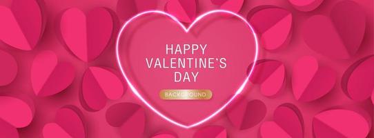 Happy Valentine's day poster or banner template. beautiful paper cut with hearts on pink background. place for text. vector design.
