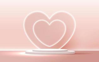 productos de fondo de pantalla de podio rosa para el día de san valentín en la plataforma de amor. soporte para mostrar cosméticos con estilo artesanal. símbolos de amor por feliz. diseño vectorial vector