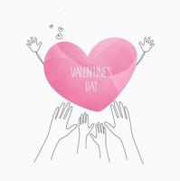 fondo abstracto del día de san valentín con corazón rosa y manos. símbolos de amor para mujeres felices, madres, día de san valentín, cumpleaños, 14 de febrero, romántico, boda, mujeres. diseño vectorial vector