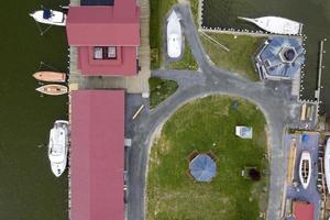 ships at the docks in St. Michaels Maryland chespeake bay aerial view panorama photo