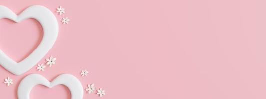 Woman's Day or Mother's Day background with copy space for text, advertising. Pink banner with hearts and flowers. 3D rendering. photo