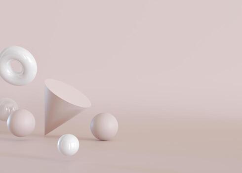 Empty scene with geometric forms. Beige background. Template for product, cosmetic presentation. Mock up. Backdrop with empty, copy space. Display, showcase. Levitation. 3D rendering. photo