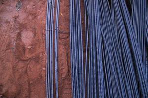 Pile of steel wire on the construction site. Steel wire background. photo
