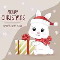 Christmas and New Year background and Cute Little Rabbit vector