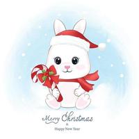 Little Rabbit and candy cane. Christmas season illustration vector