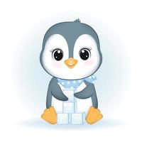 Cute little Penguin and baby toy, animal cartoon illustration vector