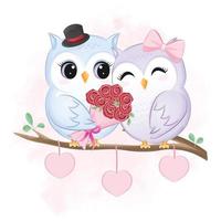 Cute Couple Owl and heart valentine's day concept illustration vector