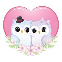 Cute Couple Owl in heart valentine's day concept illustration vector
