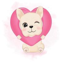 Cute French Bulldog and heart valentine's day concept illustration vector