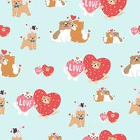 cute cats, and dogs animals in love valentine day seamless pattern background