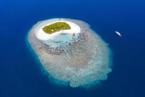 Heart shaped no people island Maldive aerial view panorama landscape photo