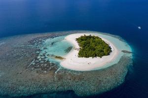 Heart shaped no people island Maldive aerial view panorama landscape photo