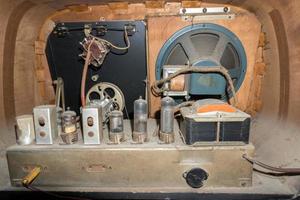 Old valve radio interior view photo