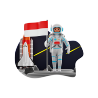 astronauta sosteniendo bandera ilustración de personaje 3d png