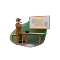 Detective Showing White Board, 3D Character Illustration png