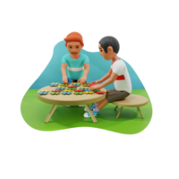 niños jugando un rompecabezas, ilustración de personajes en 3d png