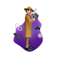 Detective Holding Gun 3D Character Illustration png