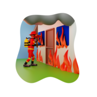 feuerwehrmann bricht mit axt durch, 3d-charakterillustration png