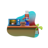 Woman Mixing Dough In The Bowl, 3D Character Illustration png