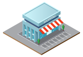 Isometric supermarket store building isolated. png