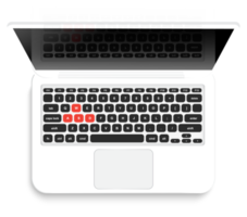 Open modern laptop, Top View isolated png