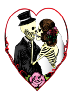 Calaveras de boda de pareja de arte. dibujar a mano y hacer gráficos. png