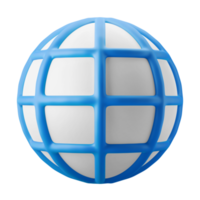 world globe network and web symbol user interface 3d illustration render icon blue color isolated in transparent background png