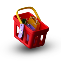 rendu 3d illustration de concept créatif sac à provisions dans le panier de réduction png