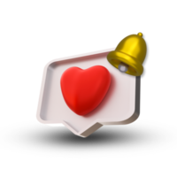 Representación 3d concepto creativo ilustración chat amor y campana de notificación png