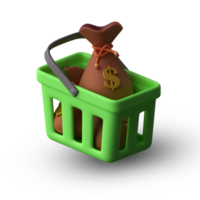 3D Rendering creative concept illustration money bag in basket png