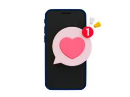 Icono de chat encantador mínimo 3d. icono de notificación de mensaje romántico. ilustración 3d png