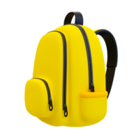Mochila escolar amarilla mínima 3d. concepto de regreso a la escuela. ilustración 3d png