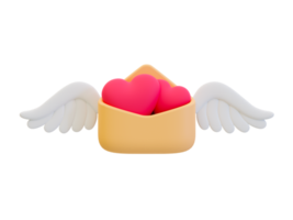 3d minimal love message. Happy Valentine's day. valentine compositions. romantic envelope. opened letter full of hearts with a wing. 3d illustration. png