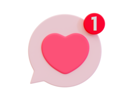 Notificación de chat de amor mínima 3d. composiciones de san valentin. icono de alerta de mensaje romántico. ilustración 3d png