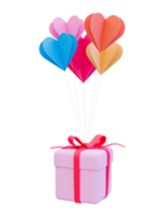 Caja de regalo de san valentín mínima 3d. composiciones de san valentin. caja de regalo flotando con coloridos cortes de papel de corazón. ilustración 3d