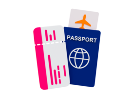 Boleto de avión mínimo 3d y libreta de pasaportes. ilustración 3d png