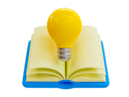 3d minimal opened book with a lightbulb. learning concept. 3d illustration. png
