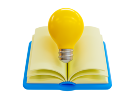 3d minimal opened book with a lightbulb. learning concept. 3d illustration. png