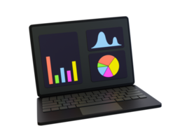 3d minimo il computer portatile con statistico grafico. commercio grafici. azione mercato previsione. 3d illustrazione. png