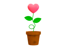 3d minimaler Liebesbaum. Valentinstag Kompositionen. Pflanze mit Herzblume. 3D-Darstellung. png