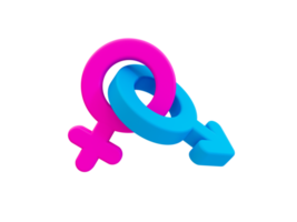 3d símbolos mínimos de género masculino y femenino enganchados. en el concepto de relación. ilustración 3d png